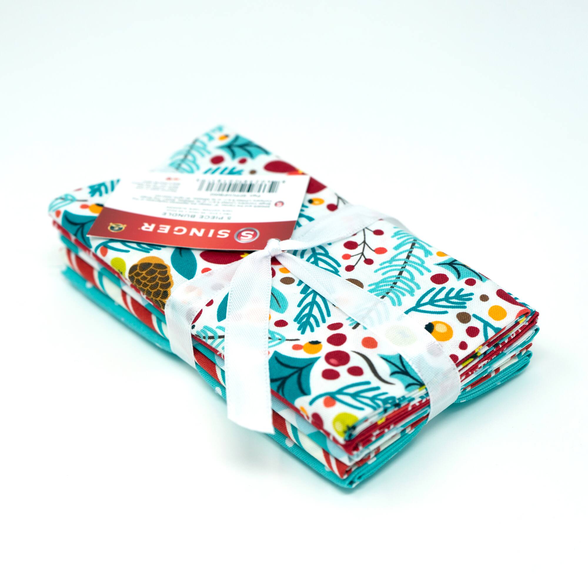 SINGER Christmas Floral Aqua 5 Piece Fat Quarter Bundle